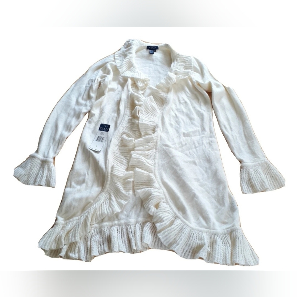 Chaps Ralph Lauren Women's Cream Ruffle Rabbit Hair Blend Cardigan Size Large